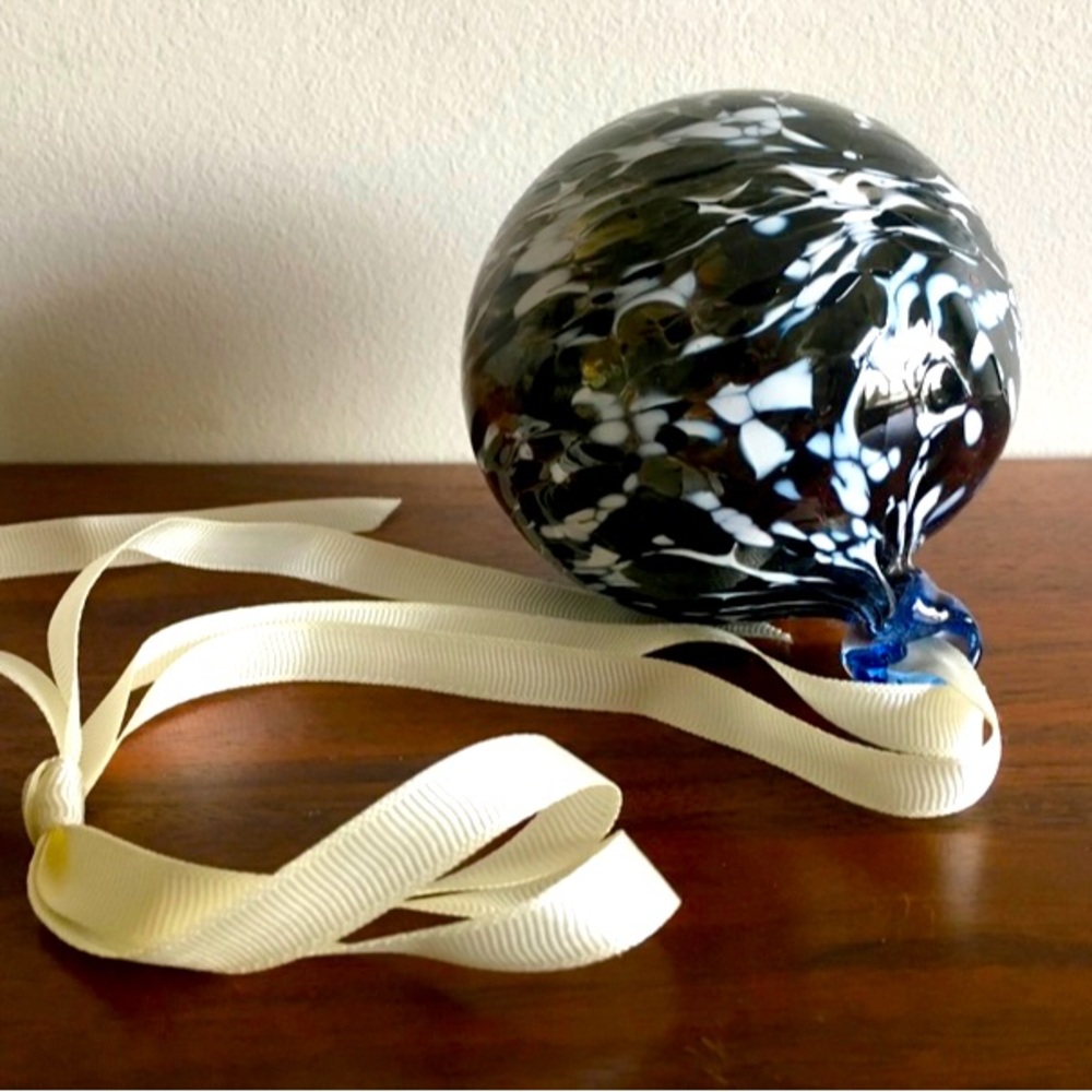 SOLD!! Large Hanging Black & White Glass Ball Artwork